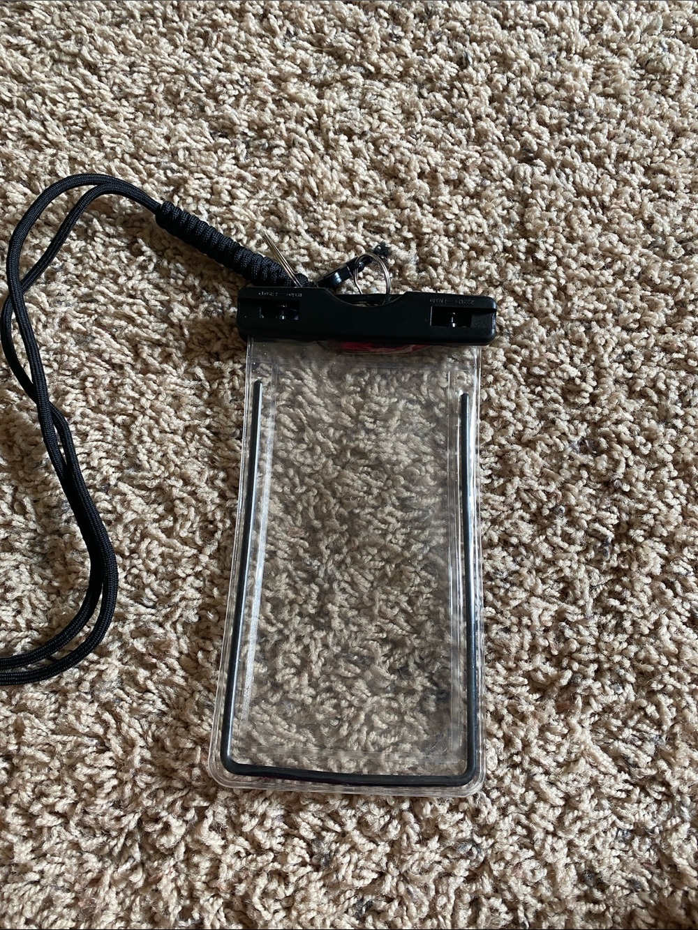 Clear Waterproof Phone Pouch with Black Locking Clip and Lanyard